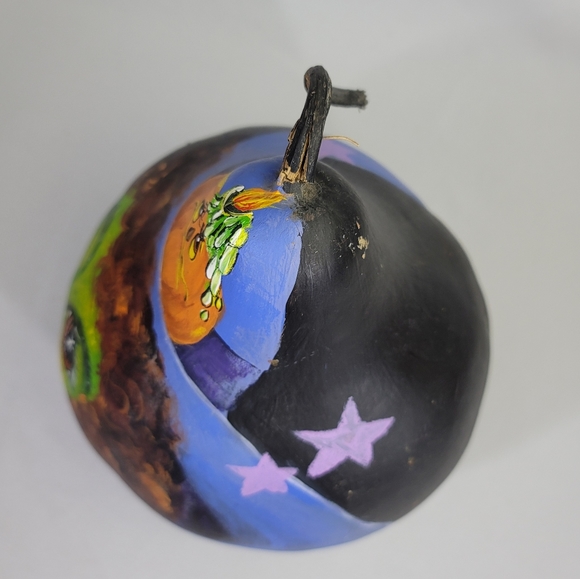 Handpainted Witch And Pumpkin Gourd - Halloween OOAK - Picture 11 of 12